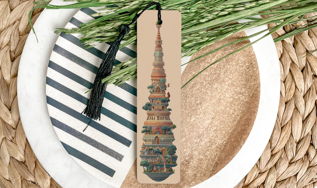 Stupa Embroidery Metal Bookmark – Intricate Needlework Pattern, Artistic Buddhist Design, Detailed Handcrafted Gift Idea — photo 3
