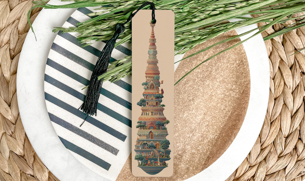 Stupa Embroidery Metal Bookmark – Intricate Needlework Pattern, Artistic Buddhist Design, Detailed Handcrafted Gift Idea — photo 3