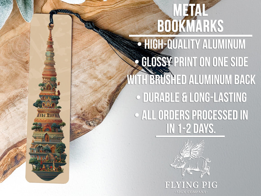 Stupa Embroidery Metal Bookmark – Intricate Needlework Pattern, Artistic Buddhist Design, Detailed Handcrafted Gift Idea — photo 4