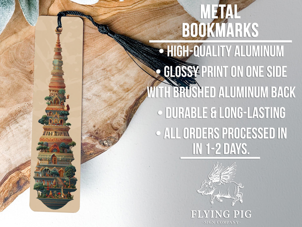 Stupa Embroidery Metal Bookmark – Intricate Needlework Pattern, Artistic Buddhist Design, Detailed Handcrafted Gift Idea — photo 4