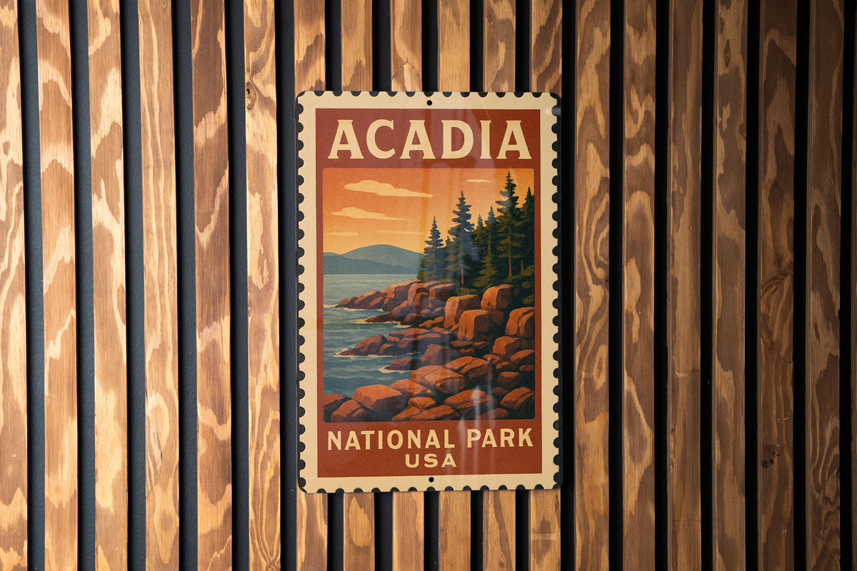 Acadia National Park Metal Sign – Vintage Stamp Style Wall Art, Rustic USA Travel Decor, Outdoor Adventure Gift — photo 3