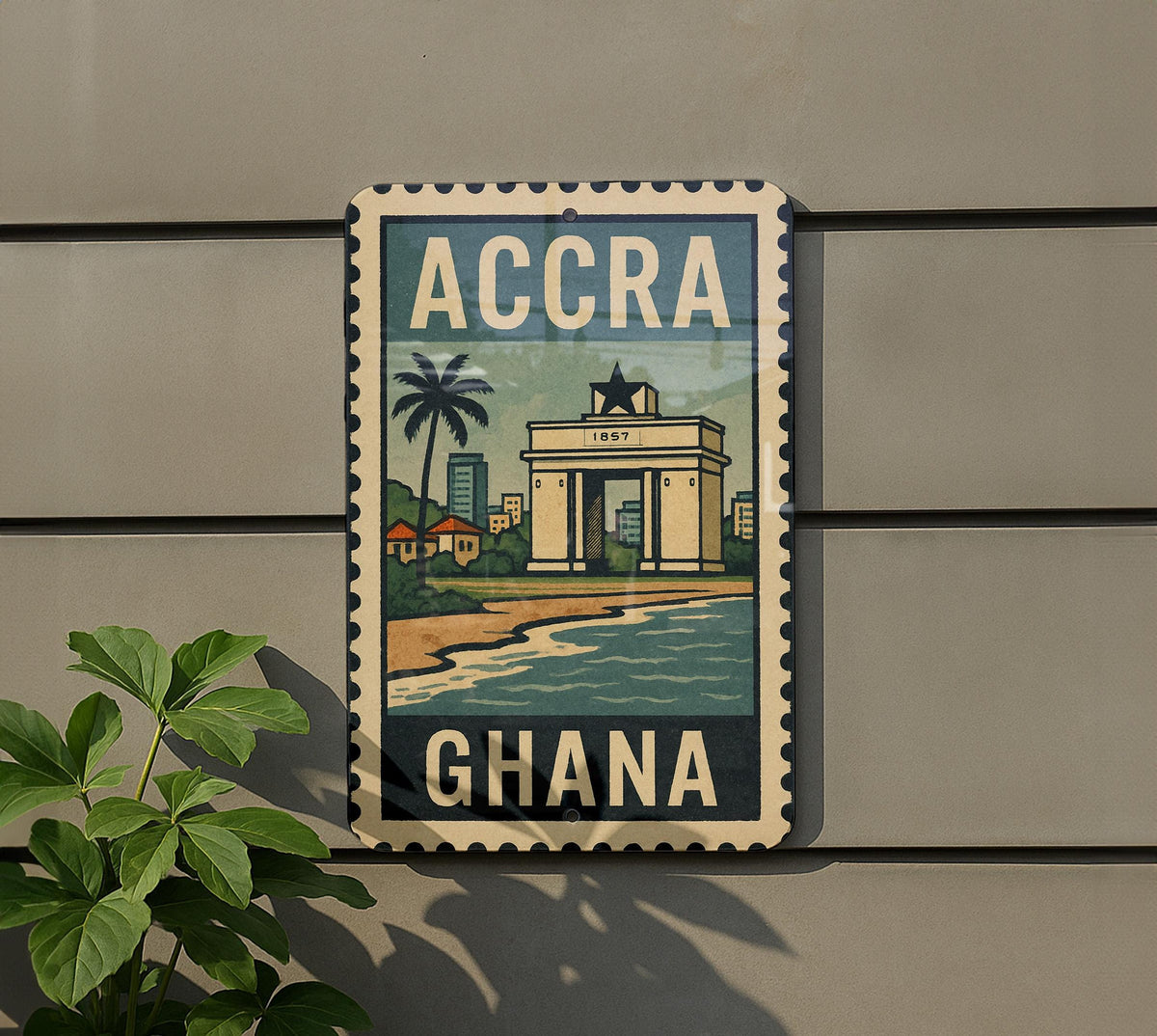 Accra Ghana Stamp Style Metal Sign – Vintage Wall Art, African City Decor, Retro Travel Poster Plaque — photo 5