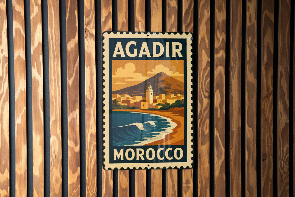 Agadir Morocco Stamp Style Metal Sign – Vintage Travel Wall Art,  Rustic Home Decor, Moroccan Souvenir Plaque — photo 3