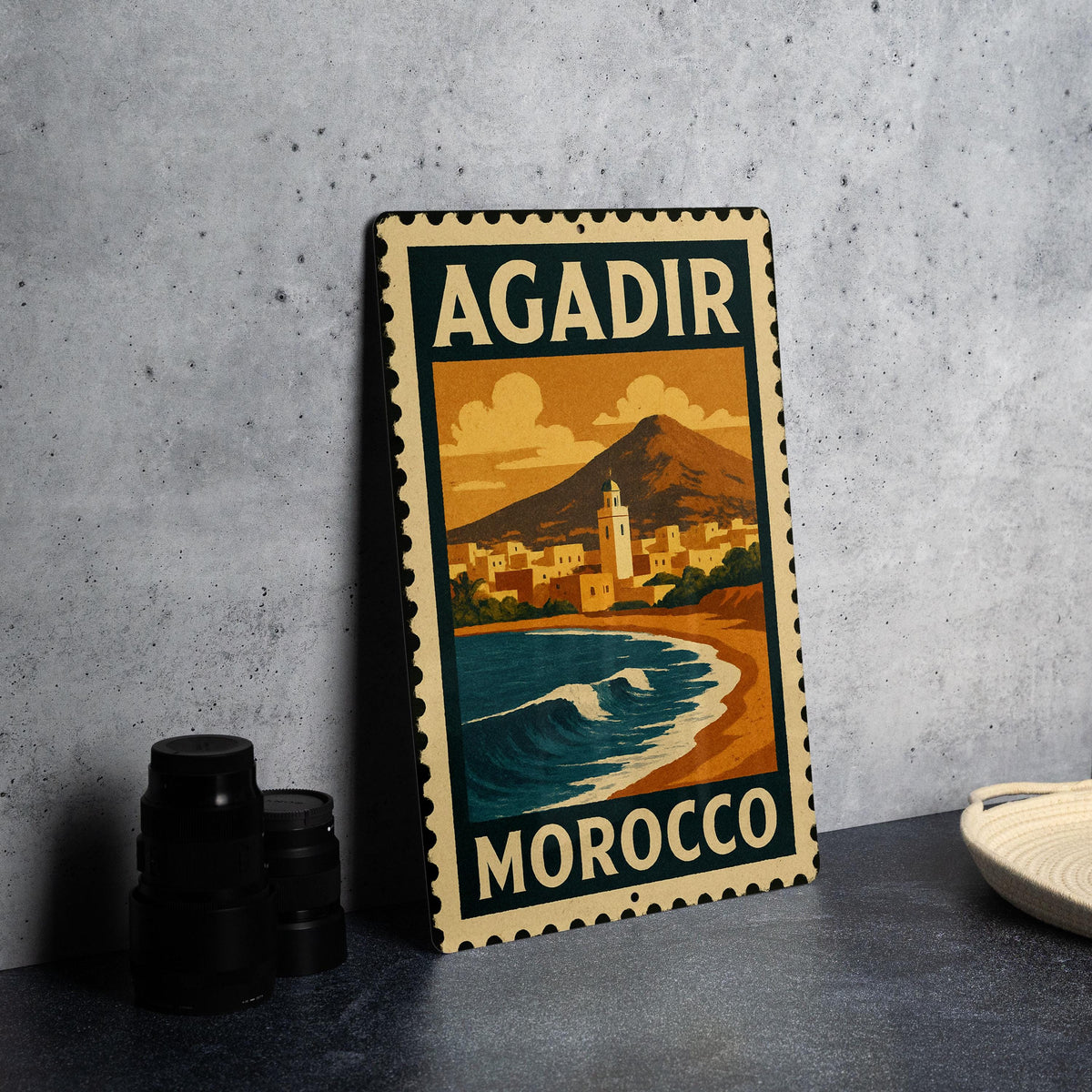 Agadir Morocco Stamp Style Metal Sign – Vintage Travel Wall Art,  Rustic Home Decor, Moroccan Souvenir Plaque — photo 4