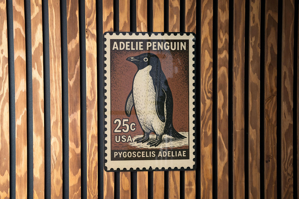 Adelie Penguin Stamp Art Metal Sign – Vintage Wall Decor, Arctic Wildlife Home Accent, Rustic Tin Poster — photo 1
