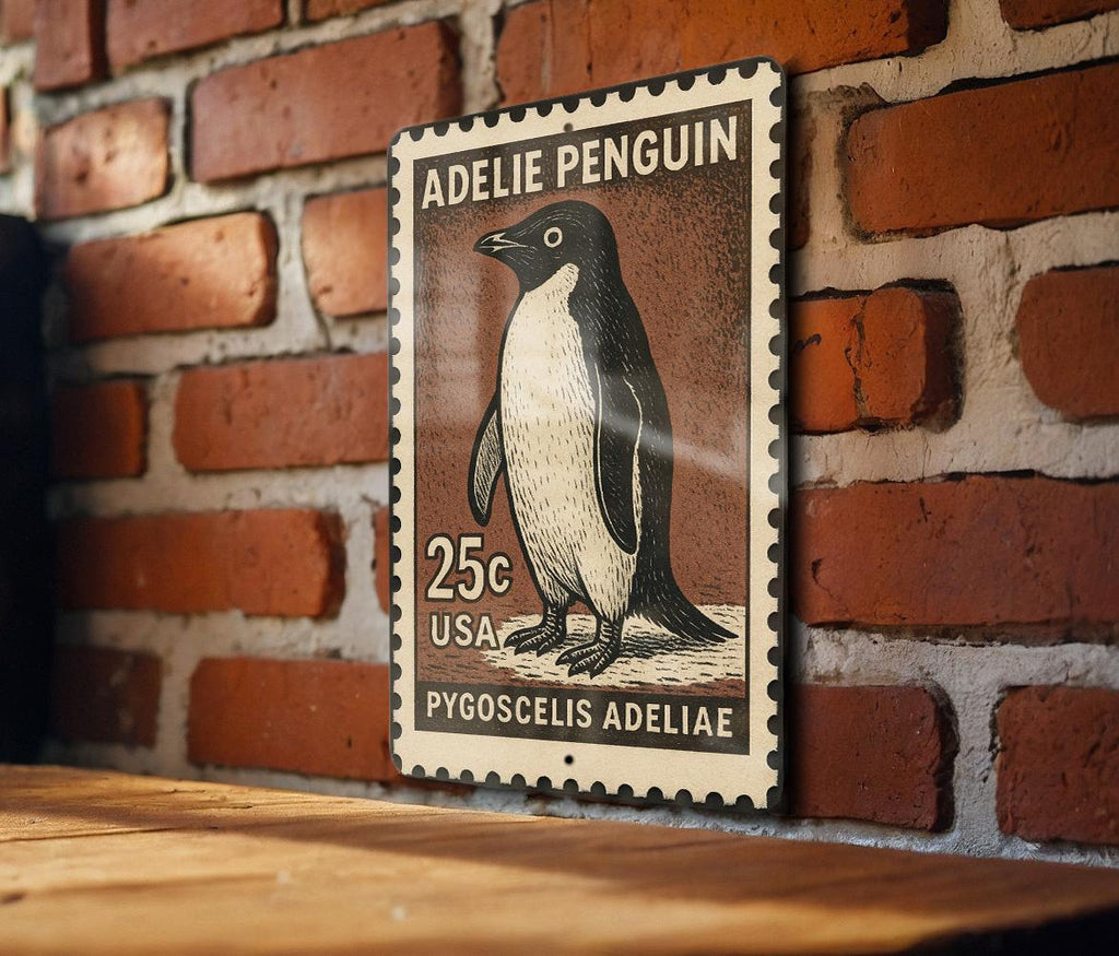 Adelie Penguin Stamp Art Metal Sign – Vintage Wall Decor, Arctic Wildlife Home Accent, Rustic Tin Poster — photo 2