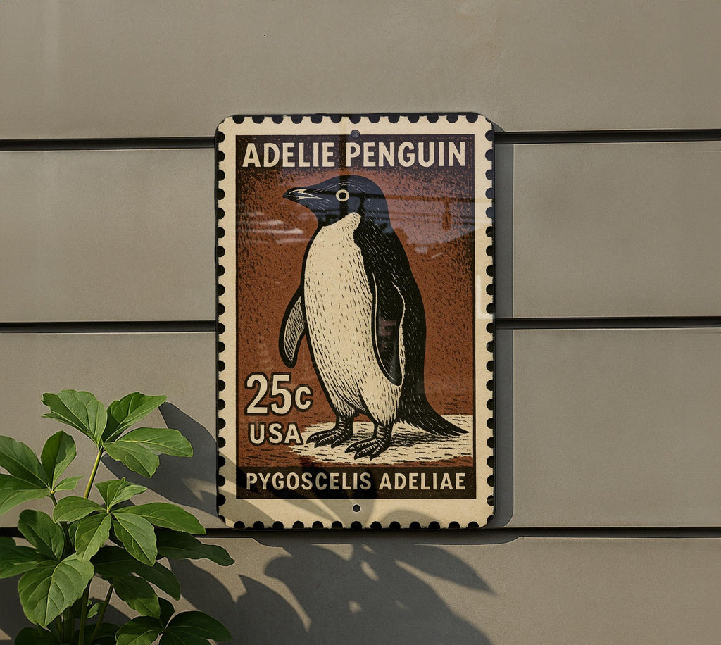 Adelie Penguin Stamp Art Metal Sign – Vintage Wall Decor, Arctic Wildlife Home Accent, Rustic Tin Poster — photo 5