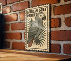 African Grey Parrot Metal Sign – Vintage Stamp Style Wall Art, Bird Decor for Home, Aviary, or Garden Display — photo 3