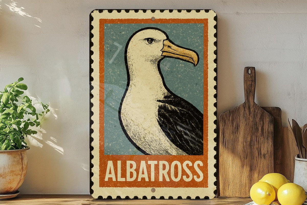 Albatross Stamp Style Wall Art – Vintage Metal Sign for Home, Garage, Bar, or Coastal Decor — photo 2