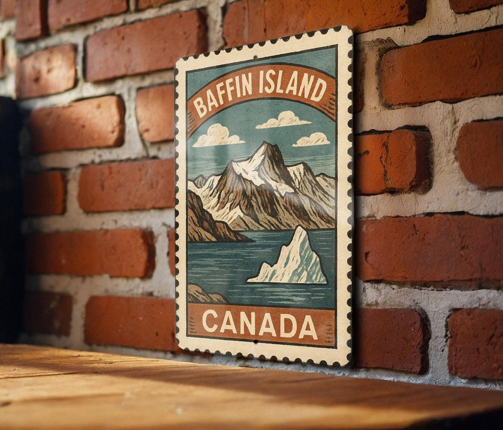 Baffin Island Canada Stamp Art Metal Sign – Vintage Wall Decor, Rustic Canadian Travel Poster Style Plaque — photo 1