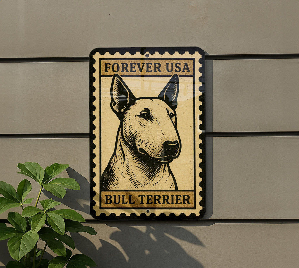 Bull Terrier Dog Metal Sign – Vintage Stamp Style Wall Art, Rustic Home Decor, Pet Lover Gift, Tin Poster Sign — photo 5