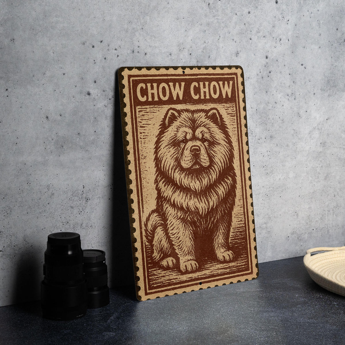 Chow Chow Dog Metal Sign – Vintage Stamp Style Wall Art, Tin Decor for Home, Porch, Kennel or Dog Lover Gift — photo 4