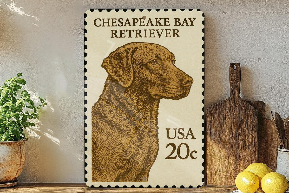 Chesapeake Bay Retriever Metal Sign – Rustic Dog Wall Art, Vintage Stamp Style Decor for Cabin, Lodge, or Kennel — photo 2