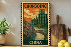 Chongqing China Metal Sign – Wall Art in Vintage Stamp Style, Rustic Travel Decor for Home or Office — photo 2