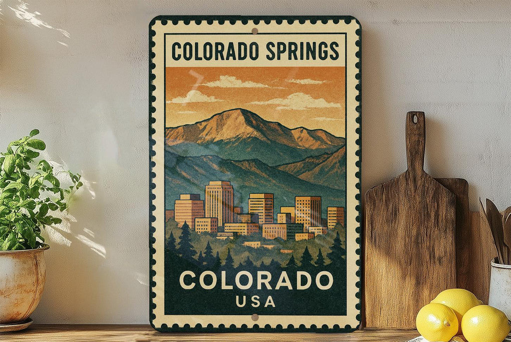 Colorado Springs CO Stamp Art Metal Sign – Vintage-Style Colorado Wall Decor, Rustic Travel Souvenir, State Pride Gift — photo 2
