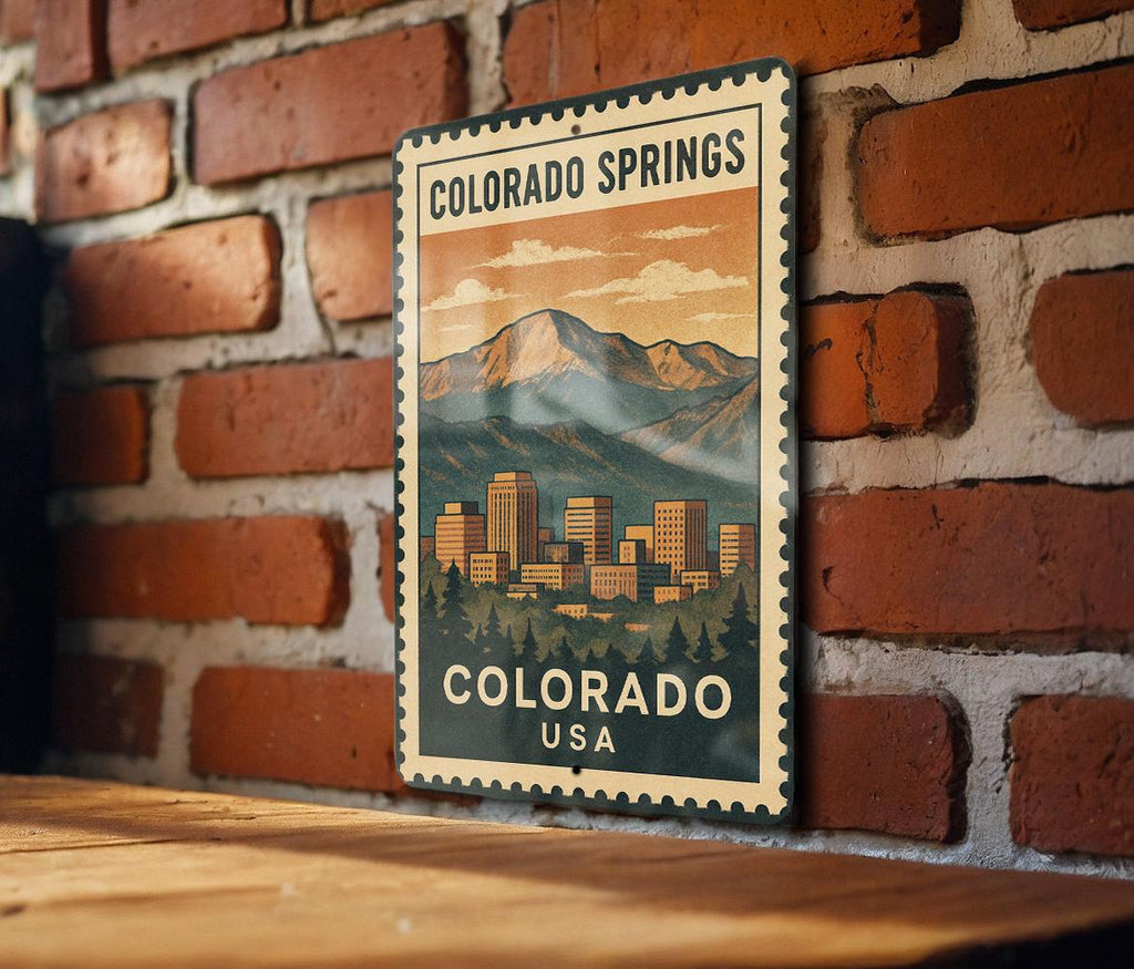 Colorado Springs CO Stamp Art Metal Sign – Vintage-Style Colorado Wall Decor, Rustic Travel Souvenir, State Pride Gift — photo 3