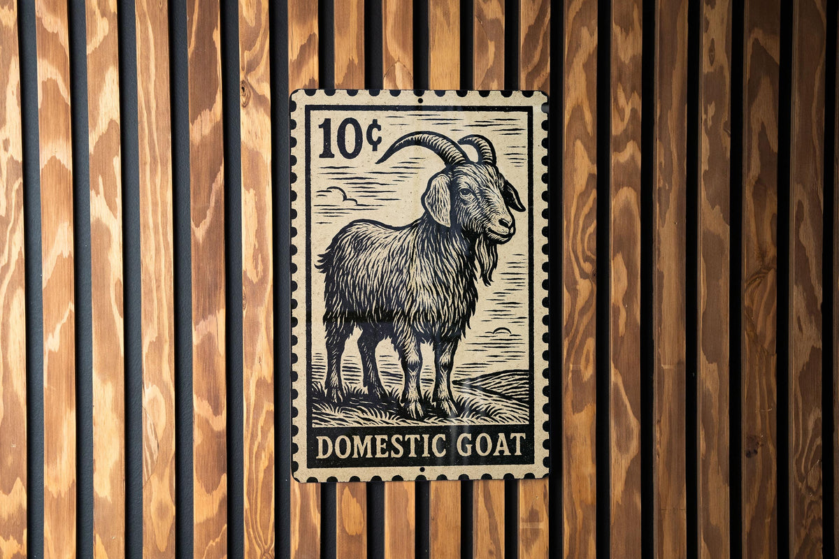Domestic Goat Metal Sign – Vintage Farmhouse Wall Art, Rustic Stamp Style Decor, Tin Sign for Barn or Country Home — photo 1