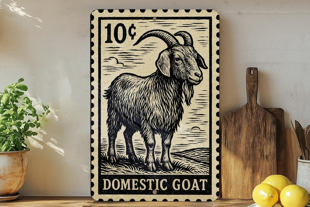 Domestic Goat Metal Sign – Vintage Farmhouse Wall Art, Rustic Stamp Style Decor, Tin Sign for Barn or Country Home — photo 2