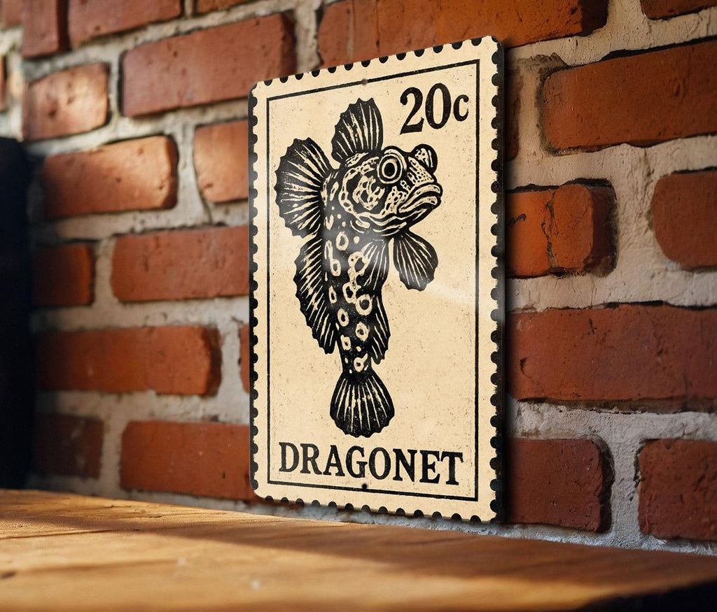 Dragonet Fish Stamp Art Metal Sign –  Vintage Ocean Marine Wall Decor for Beach House or Coastal Bathroom — photo 1