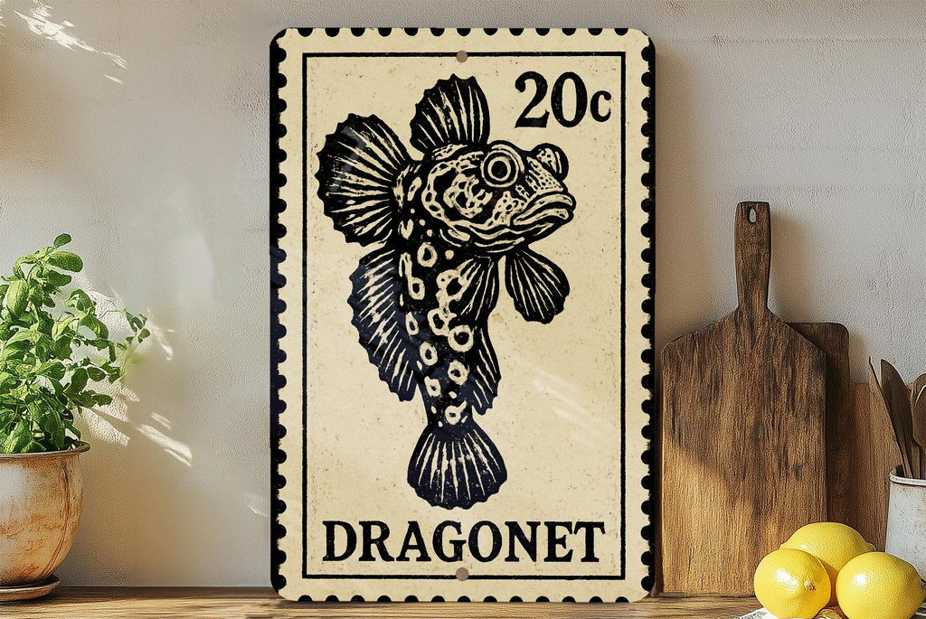 Dragonet Fish Stamp Art Metal Sign –  Vintage Ocean Marine Wall Decor for Beach House or Coastal Bathroom — photo 2
