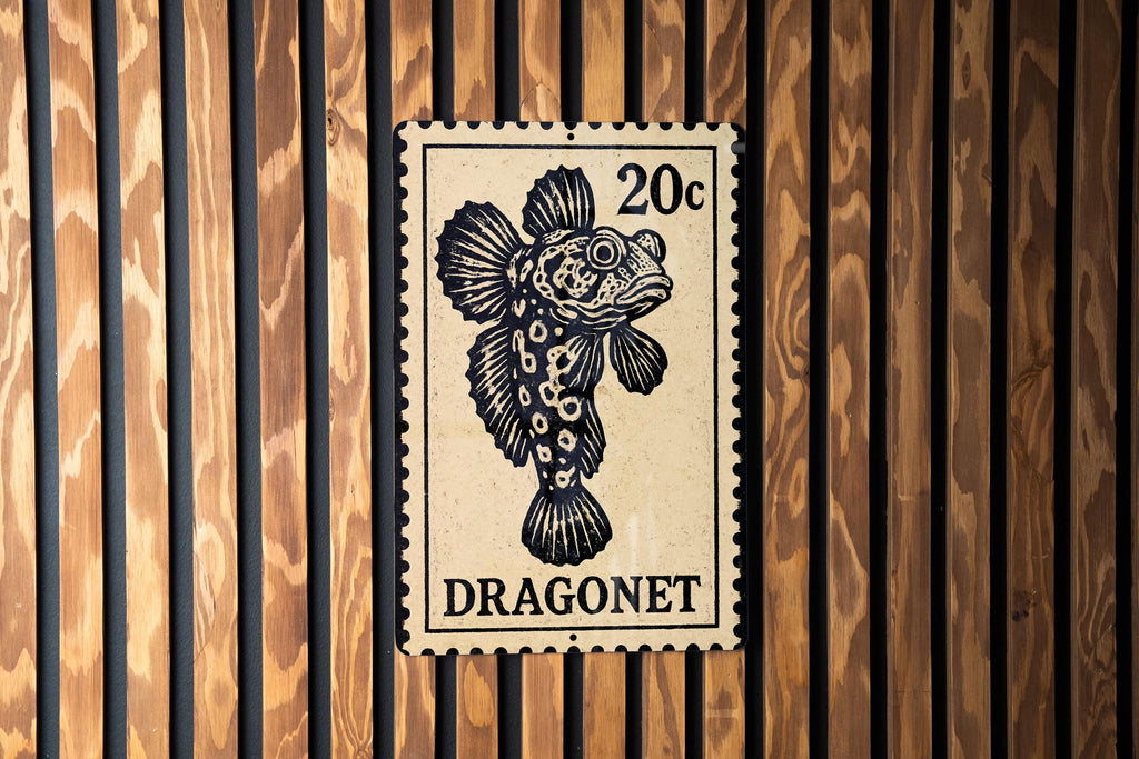 Dragonet Fish Stamp Art Metal Sign –  Vintage Ocean Marine Wall Decor for Beach House or Coastal Bathroom — photo 3