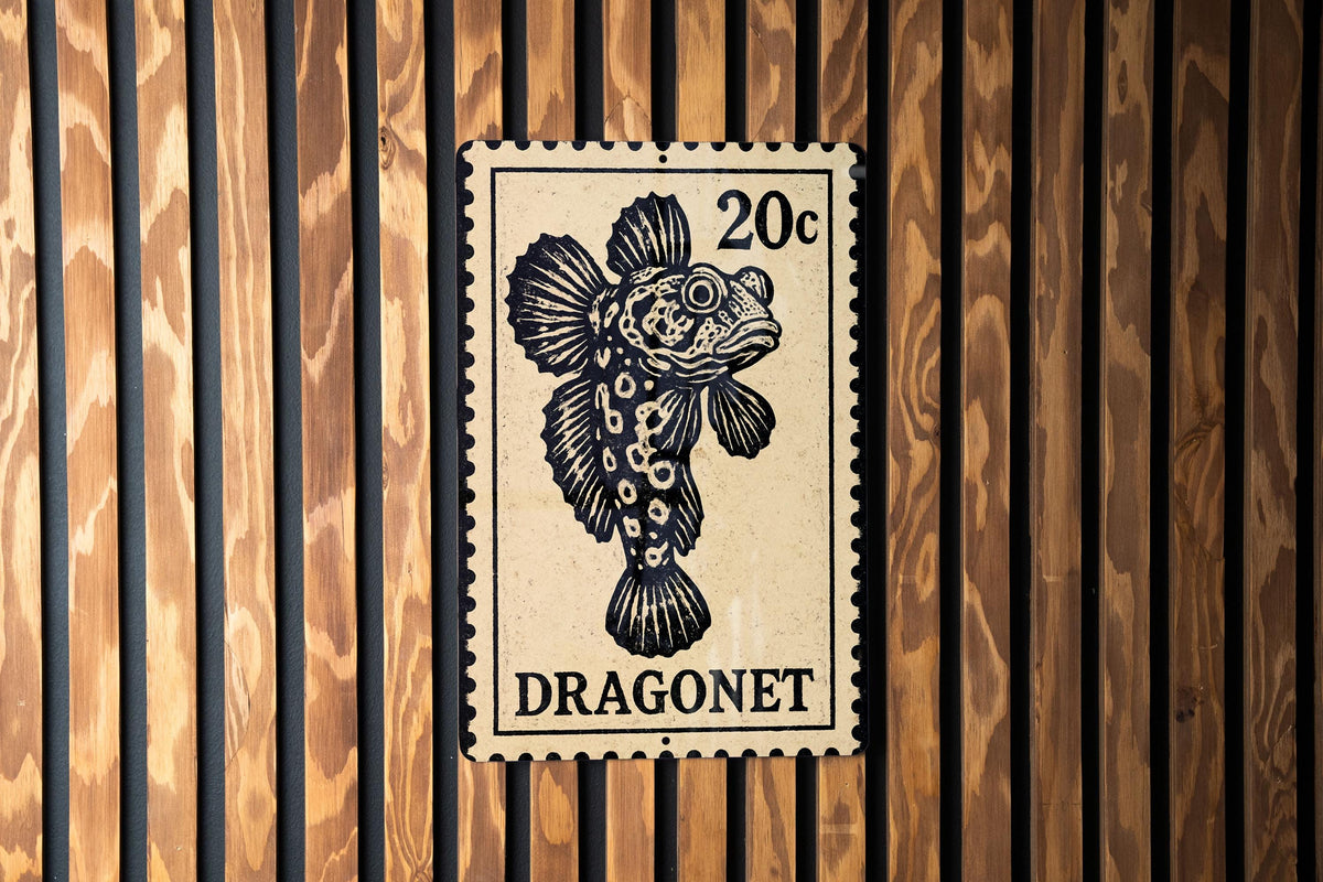 Dragonet Fish Stamp Art Metal Sign –  Vintage Ocean Marine Wall Decor for Beach House or Coastal Bathroom — photo 3