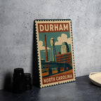 Durham North Carolina Metal Sign – Vintage Stamp Style Wall Art, Rustic NC Home Decor, City Skyline Gift, USA Travel Souvenir — photo 4