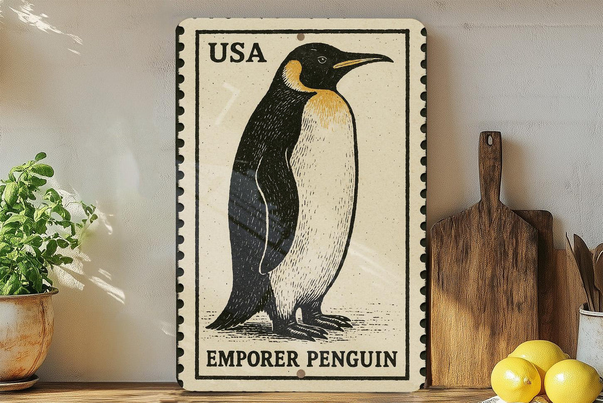 Emperor Penguin Metal Sign – Vintage Stamp Style Wall Art for Home, Cabin, or Rustic Decor — photo 3