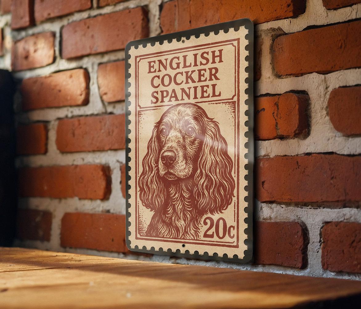 English Cocker Spaniel Metal Sign – Vintage Stamp Style Dog Wall Art for Home, Kennel Decor, Pet Lover Gift — photo 2
