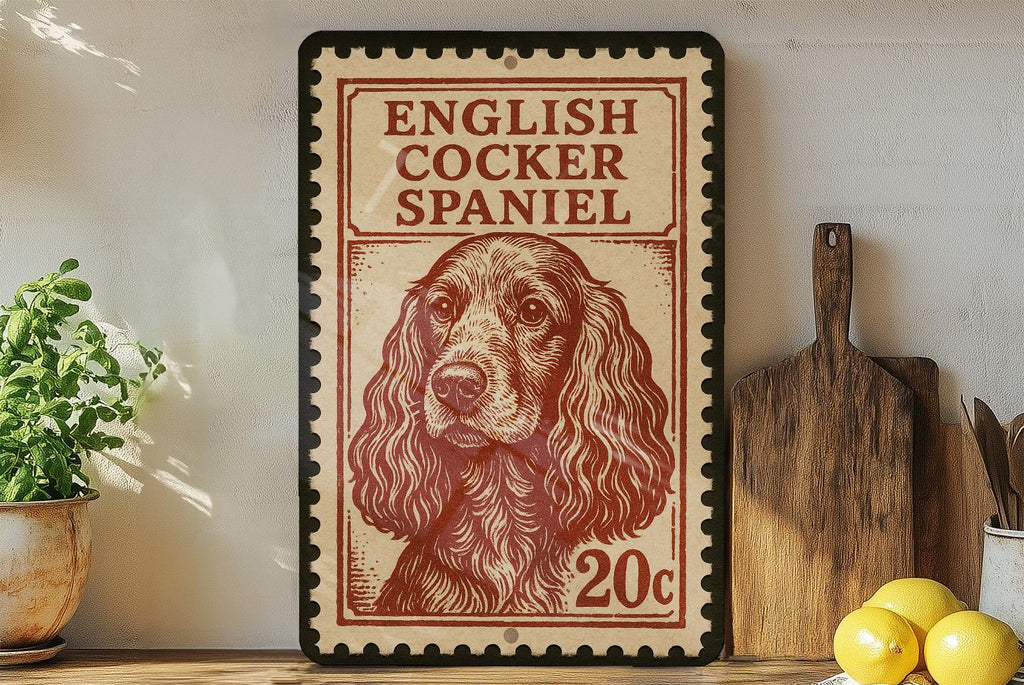 English Cocker Spaniel Metal Sign – Vintage Stamp Style Dog Wall Art for Home, Kennel Decor, Pet Lover Gift — photo 3