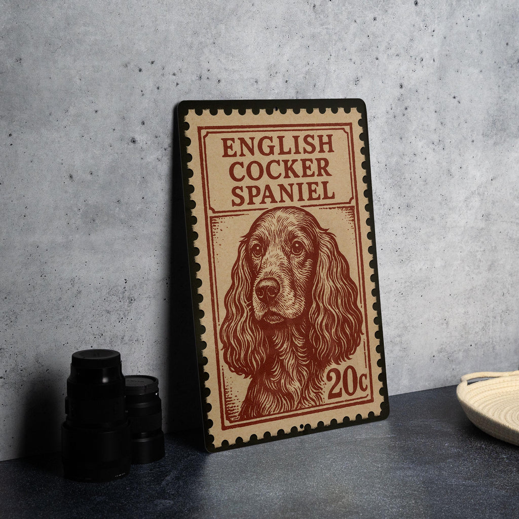 English Cocker Spaniel Metal Sign – Vintage Stamp Style Dog Wall Art for Home, Kennel Decor, Pet Lover Gift — photo 4