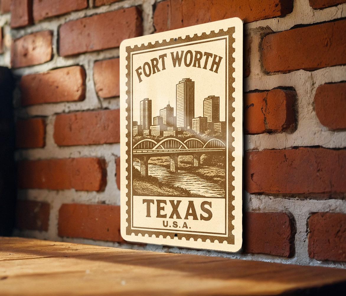 Fort Worth Texas Stamp Style Metal Sign – Vintage Wall Art Décor, Rustic Texas State Souvenir Gift — photo 2