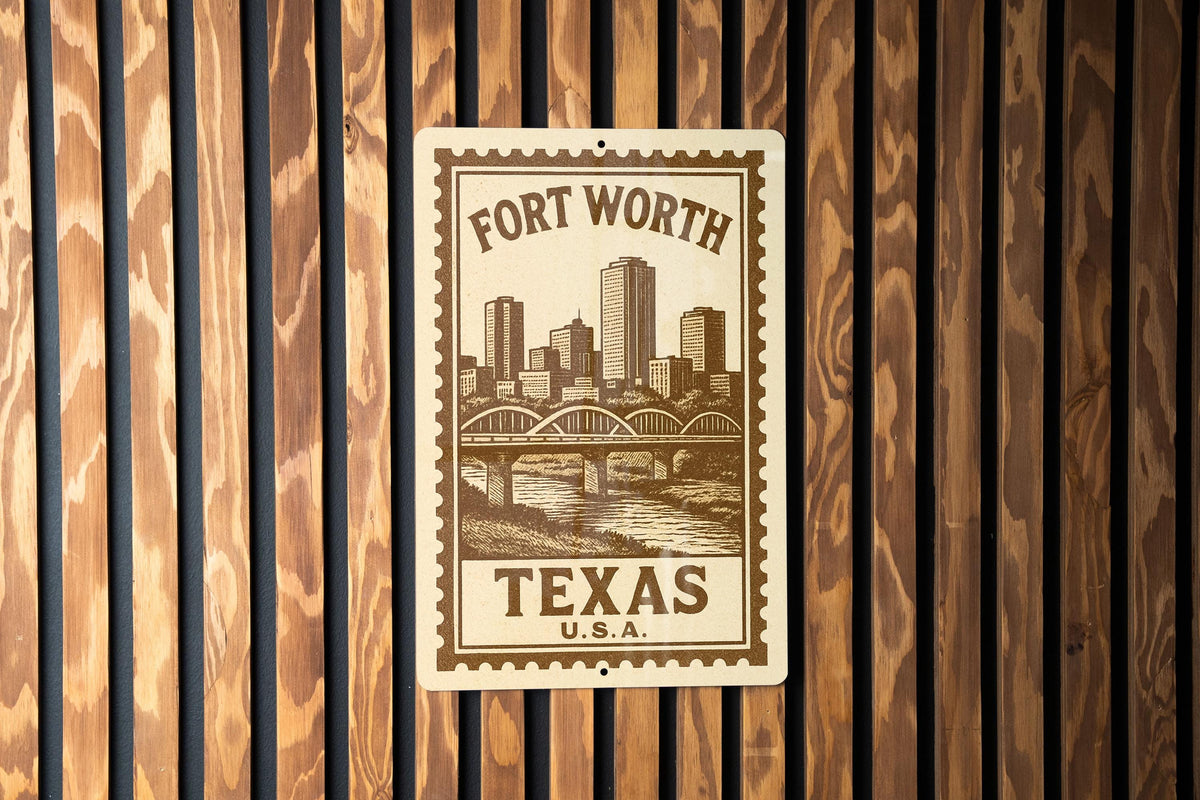 Fort Worth Texas Stamp Style Metal Sign – Vintage Wall Art Décor, Rustic Texas State Souvenir Gift — photo 3