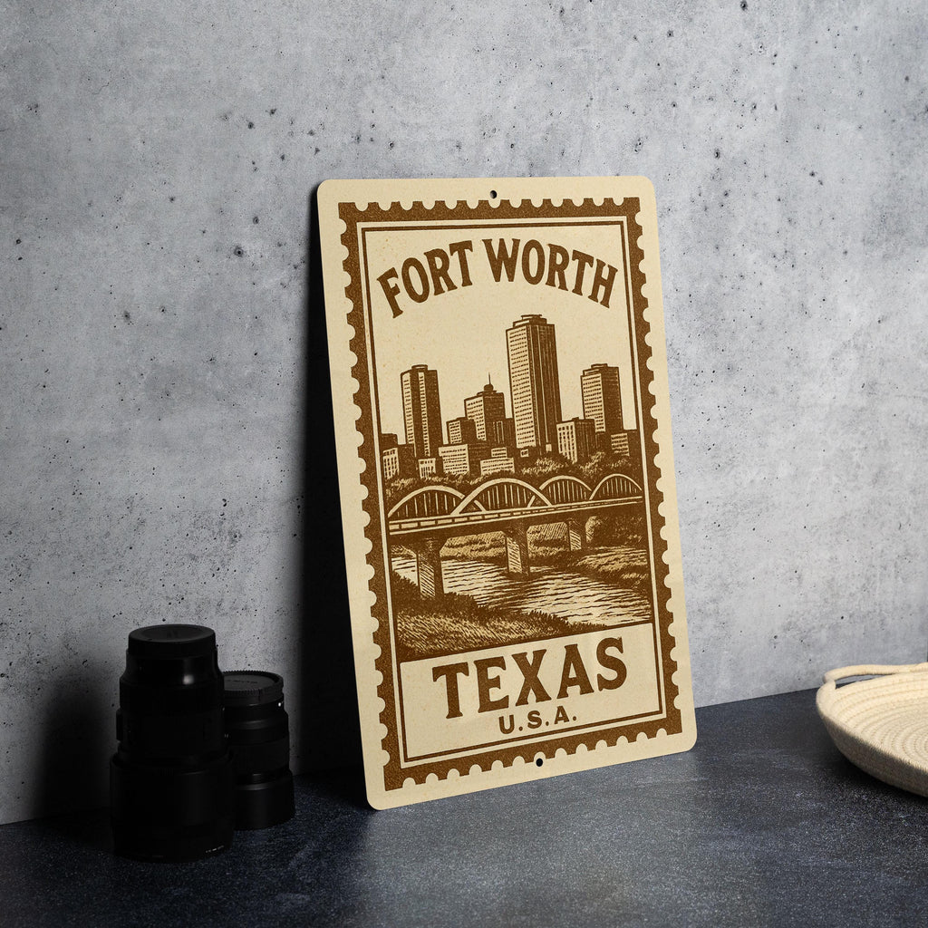 Fort Worth Texas Stamp Style Metal Sign – Vintage Wall Art Décor, Rustic Texas State Souvenir Gift — photo 4