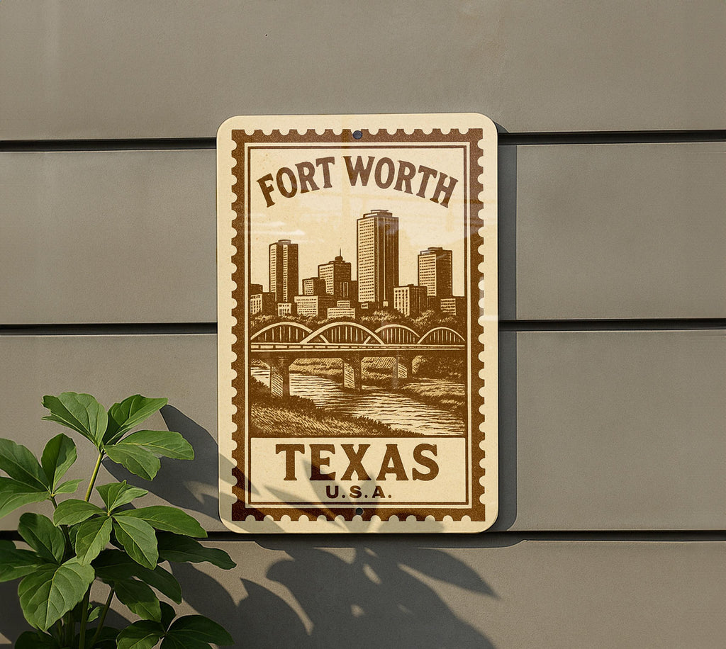 Fort Worth Texas Stamp Style Metal Sign – Vintage Wall Art Décor, Rustic Texas State Souvenir Gift — photo 5