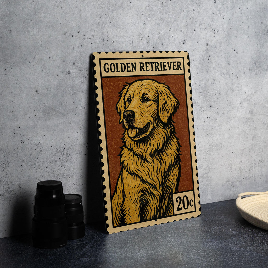 Golden Retriever Metal Sign – Vintage Stamp Style Dog Wall Art, Rustic Home Decor, Aluminum Pet Lover Gift — photo 4