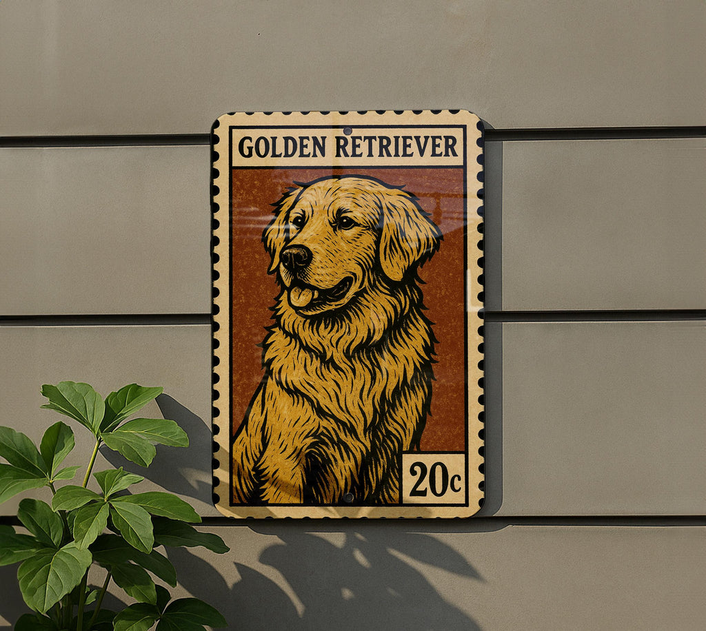 Golden Retriever Metal Sign – Vintage Stamp Style Dog Wall Art, Rustic Home Decor, Aluminum Pet Lover Gift — photo 5