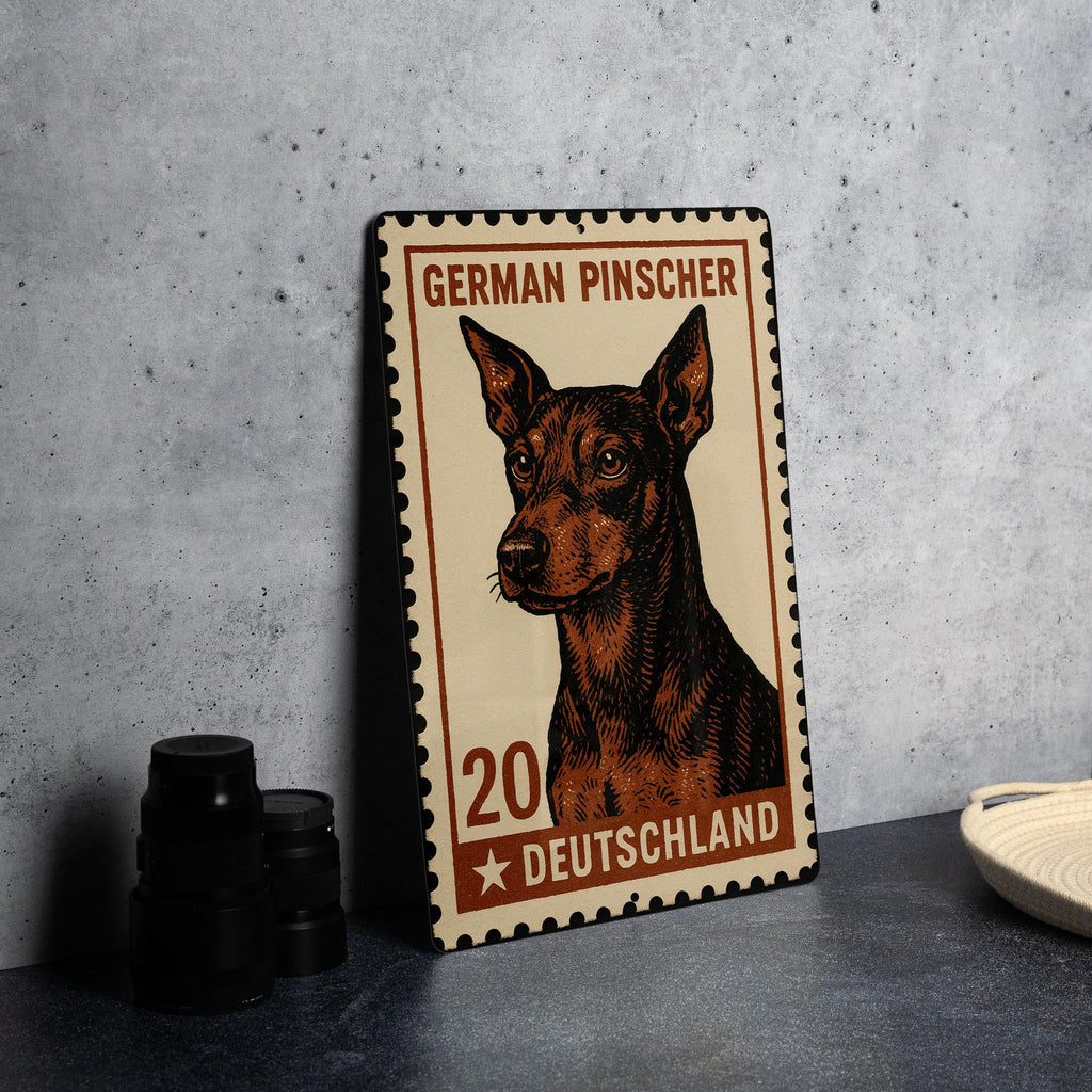 German Pinscher Metal Sign – Vintage Stamp Style Dog Wall Art, Rustic Pet Decor, Tin Sign for Home or Kennel — photo 4