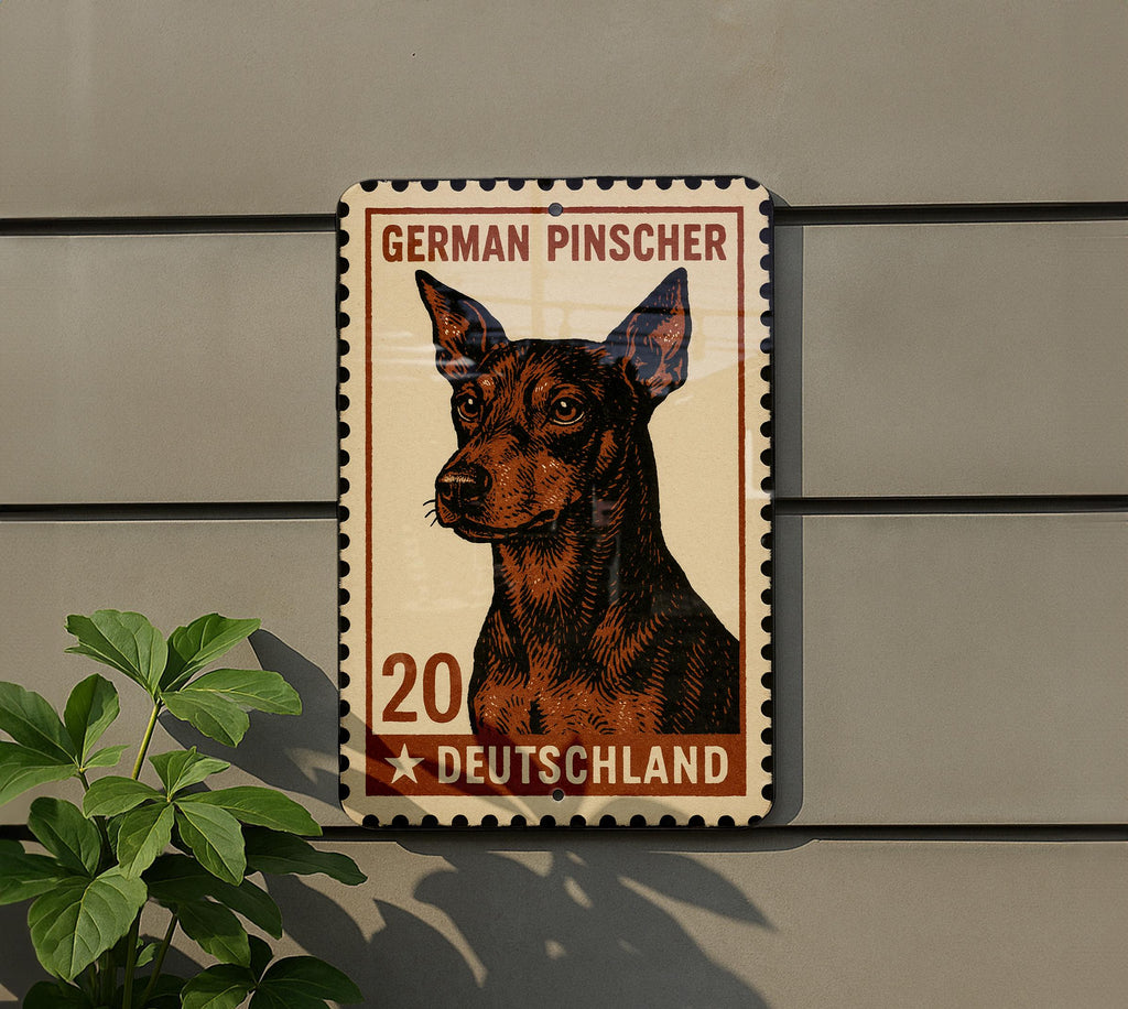 German Pinscher Metal Sign – Vintage Stamp Style Dog Wall Art, Rustic Pet Decor, Tin Sign for Home or Kennel — photo 5
