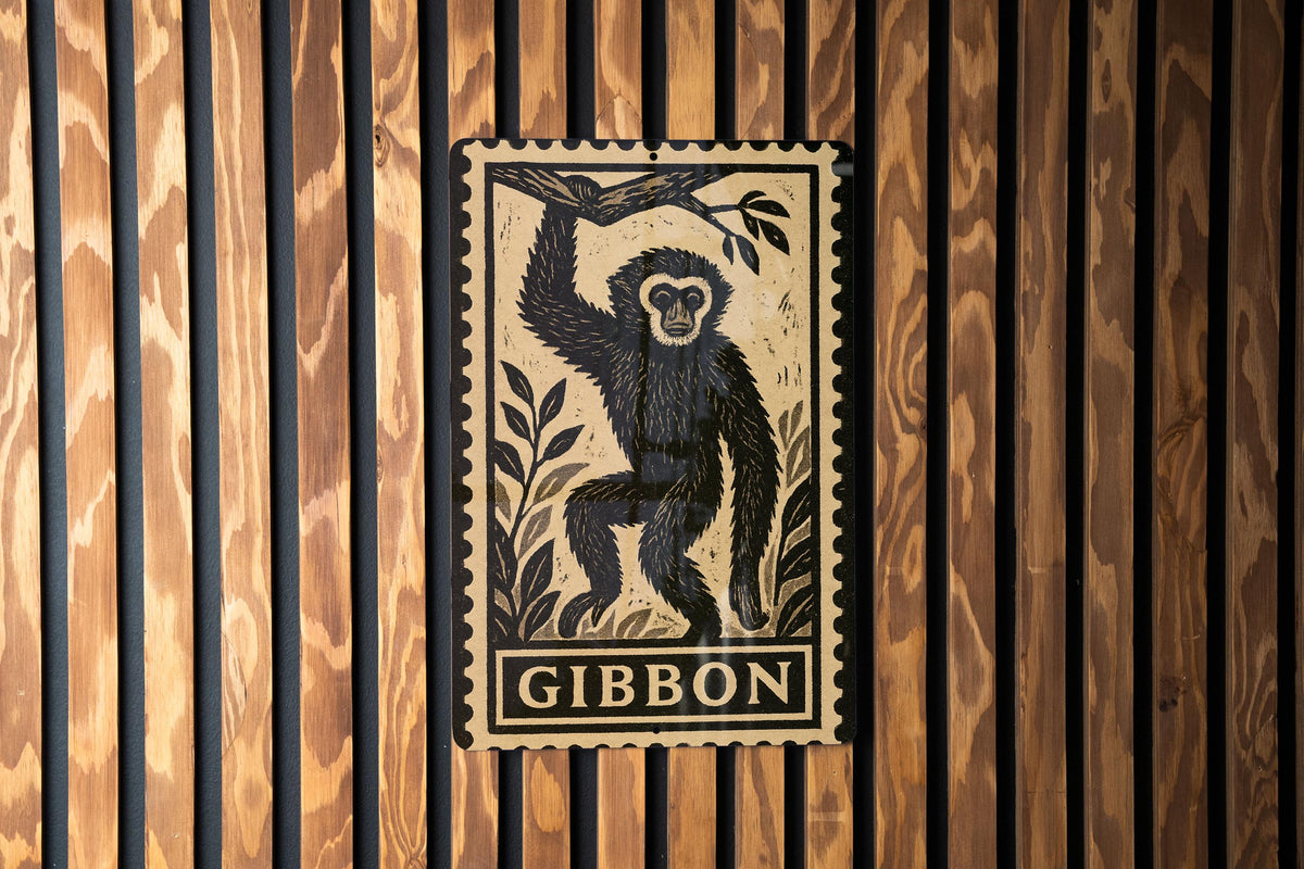 Gibbon  Metal Sign – Vintage Stamp Style Wall Art, Primate Decor, Rustic Jungle Animal Tin Sign for Home or Cabin — photo 3