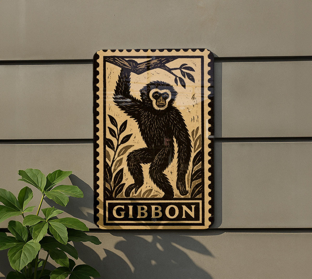 Gibbon  Metal Sign – Vintage Stamp Style Wall Art, Primate Decor, Rustic Jungle Animal Tin Sign for Home or Cabin — photo 5