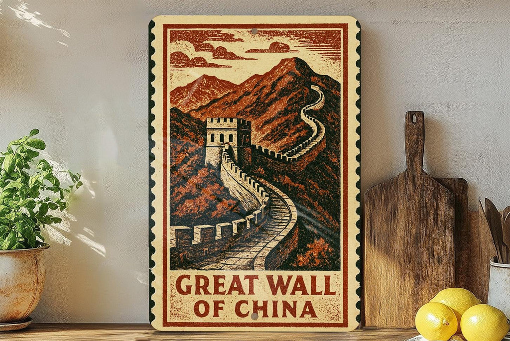 Great Wall of China Metal Sign – Vintage Stamp Style Wall Art, Rustic Decor for Travel Lovers, Chinese Landmark Gift — photo 2