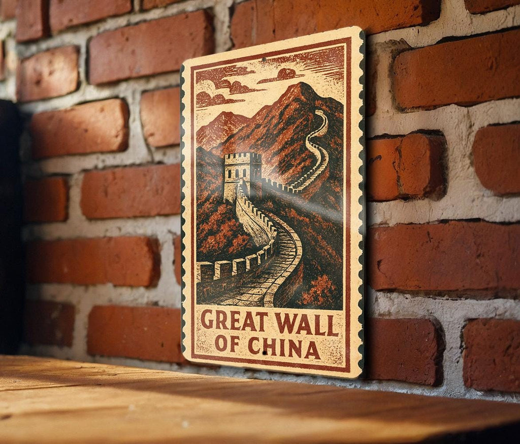 Great Wall of China Metal Sign – Vintage Stamp Style Wall Art, Rustic Decor for Travel Lovers, Chinese Landmark Gift — photo 3