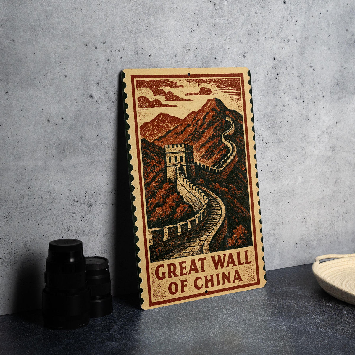 Great Wall of China Metal Sign – Vintage Stamp Style Wall Art, Rustic Decor for Travel Lovers, Chinese Landmark Gift — photo 4