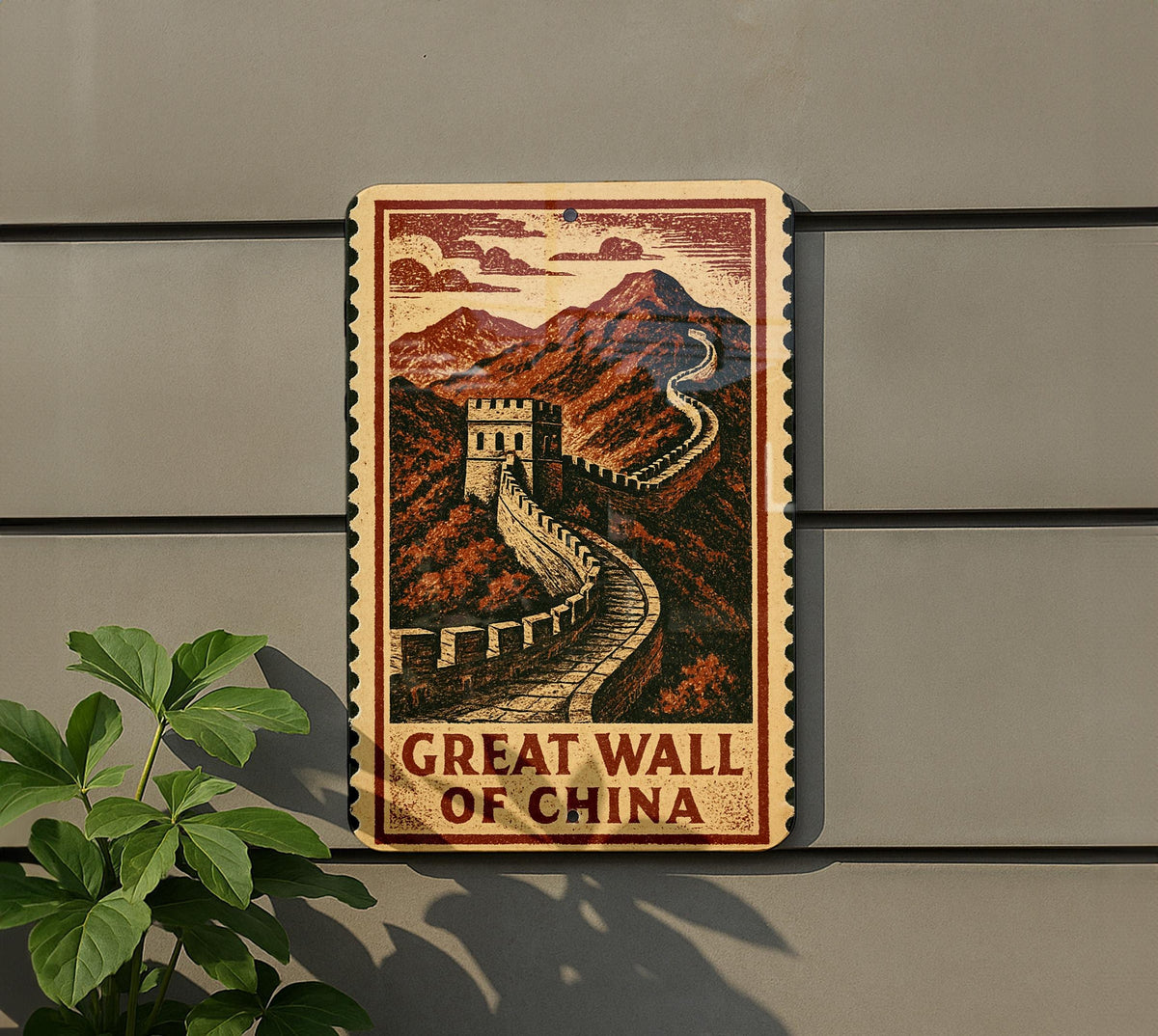 Great Wall of China Metal Sign – Vintage Stamp Style Wall Art, Rustic Decor for Travel Lovers, Chinese Landmark Gift — photo 5