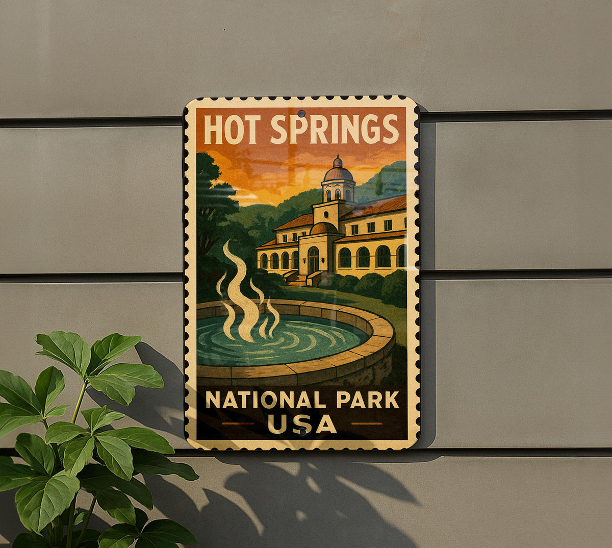 Hot Springs National Park Metal Sign – Vintage Stamp Style Wall Art, Rustic U.S. Travel Decor for Home or Cabin — photo 5