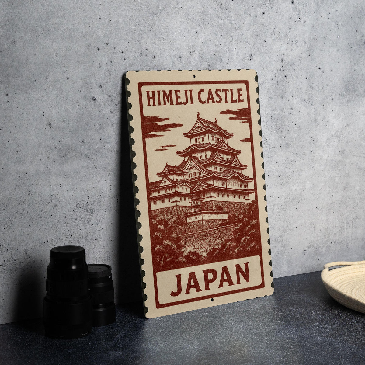 Himeji Castle Japan Metal Sign – Vintage Stamp Style Wall Art, Japanese Landmark Decor, Aluminum Plaque — photo 4