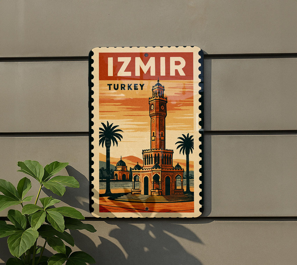 Izmir Turkey Metal Sign – Vintage Stamp Style Wall Art, Travel Poster Decor, Retro Turkish City Souvenir Sign — photo 5