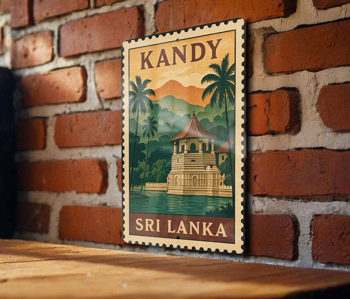 Kandy Sri Lanka Metal Sign – Vintage Stamp Style Wall Art, Travel Poster Decor, Rustic Home or Office Gift — photo 2
