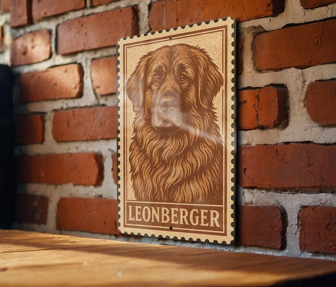 Leonberger Dog Stamp Art Metal Sign – Vintage-Style Wall Decor for Dog Lovers, Rustic Home or Kennel Gift — photo 1